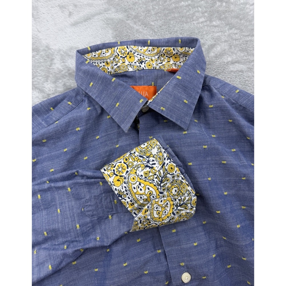 Tallia Men's Button Up Longsleeve Dress Shirt Size Medium (15.5) Blue Designed